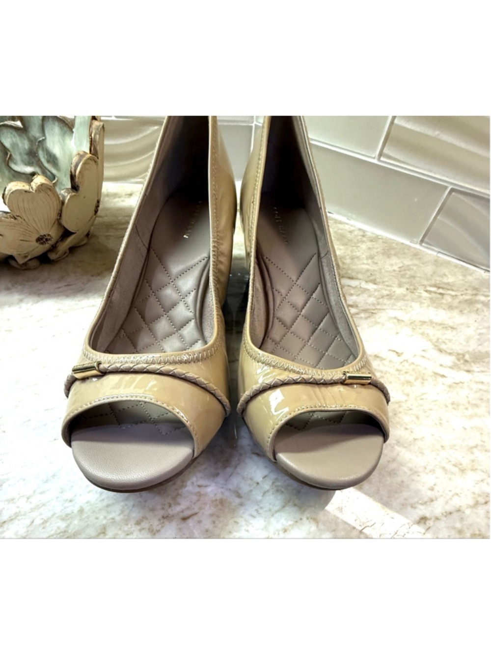 Cole Haan Beige Patent Leather Wedge Heels Size 8.5